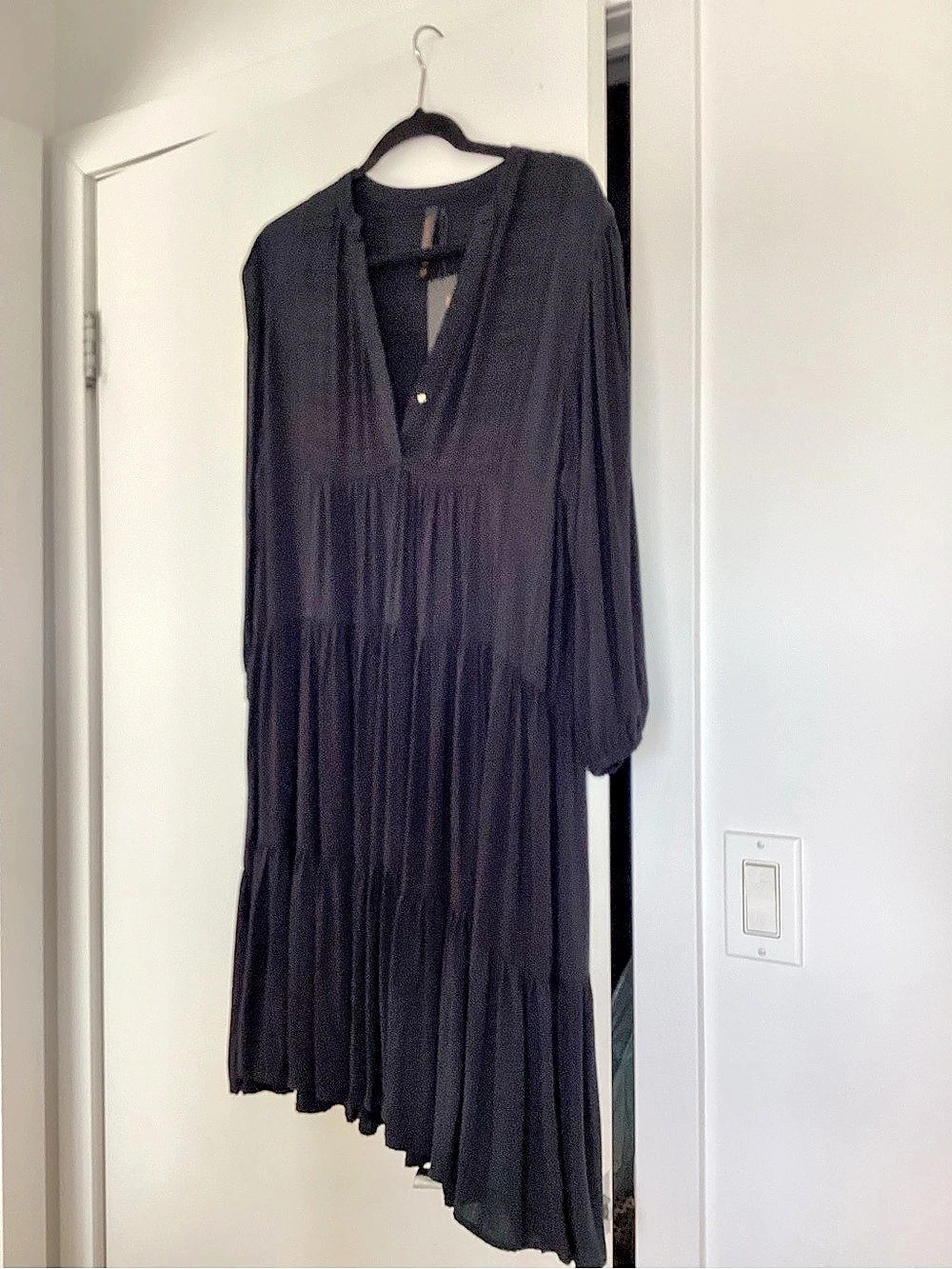 Turquoise Couture Tiered Maxi Dress in Black Size Medium NWT